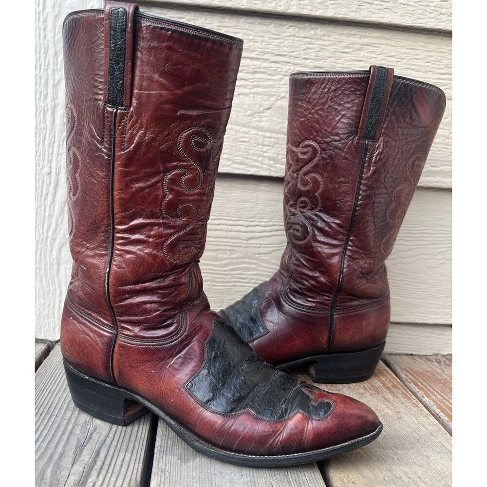 Vintage Lucchese Ostrich Inlay Men's 11D Western Cowboy Boots 2318